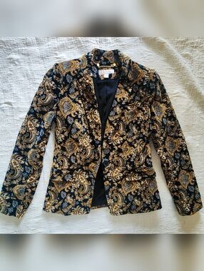 MICHAEL Michael Kors Black and Gold Paisley Velvet Blazer
